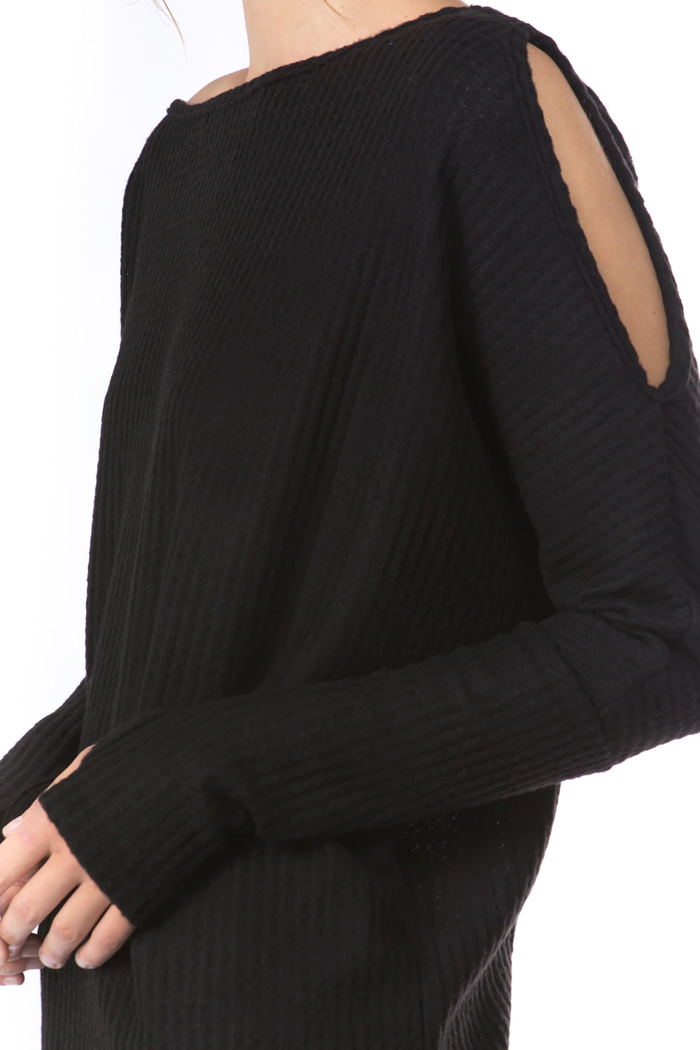 ALIA ONE OPEN SHOULDER TOP (BLUSH BLACK)-VT2791