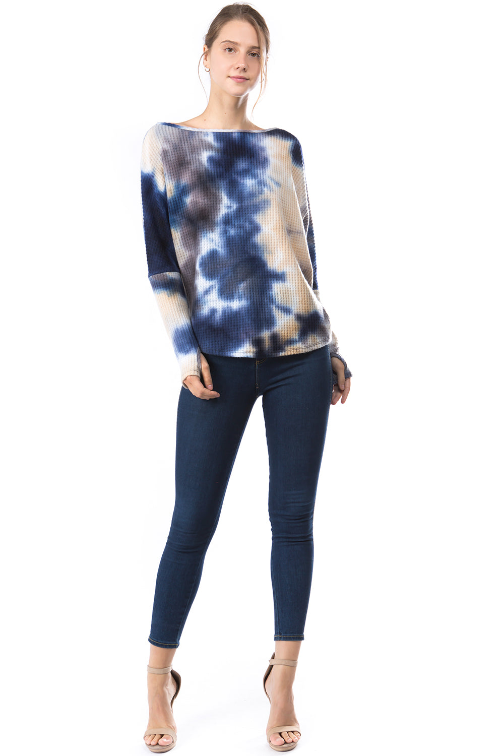 ALIA ONE OPEN SHOULDER TOP (BLUSH TAUPE BLUE TIE DYE)-VT2791