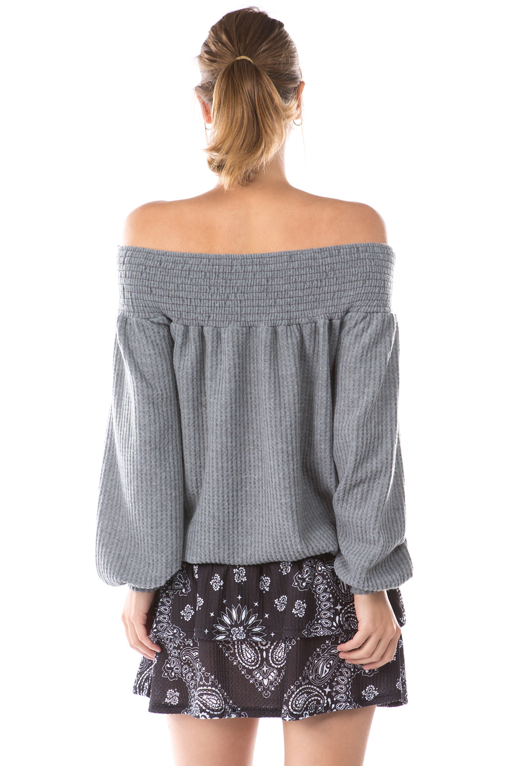 ALIA OFF SHOULDER TOP (BRUSH GREY)-VT2792