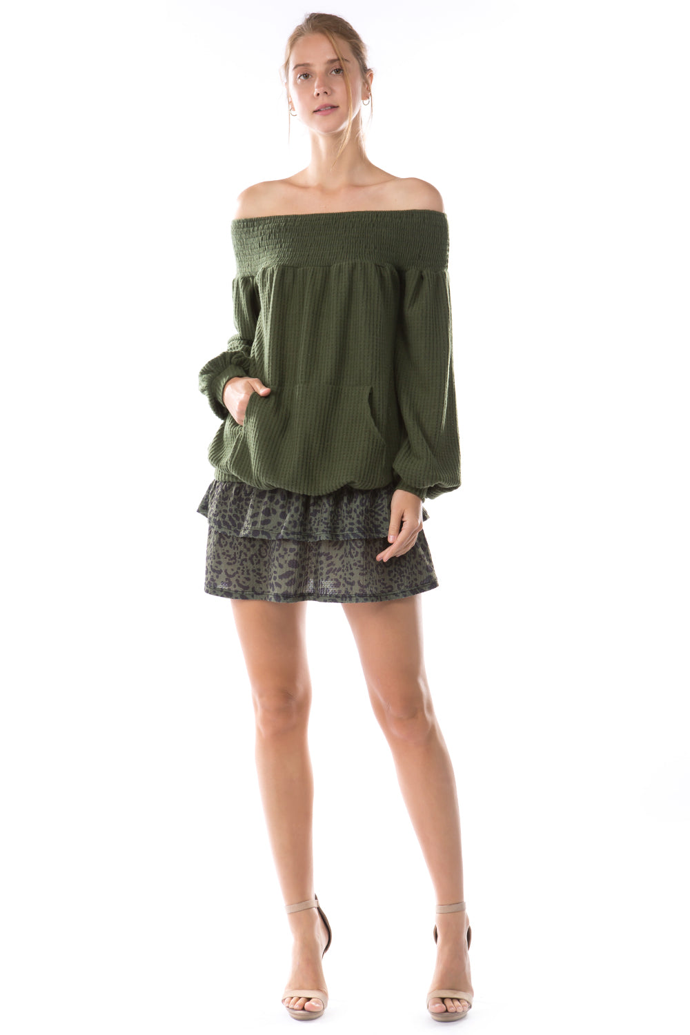 ALIA OFF SHOULDER TOP (BRUSH OLIVE)-VT2792