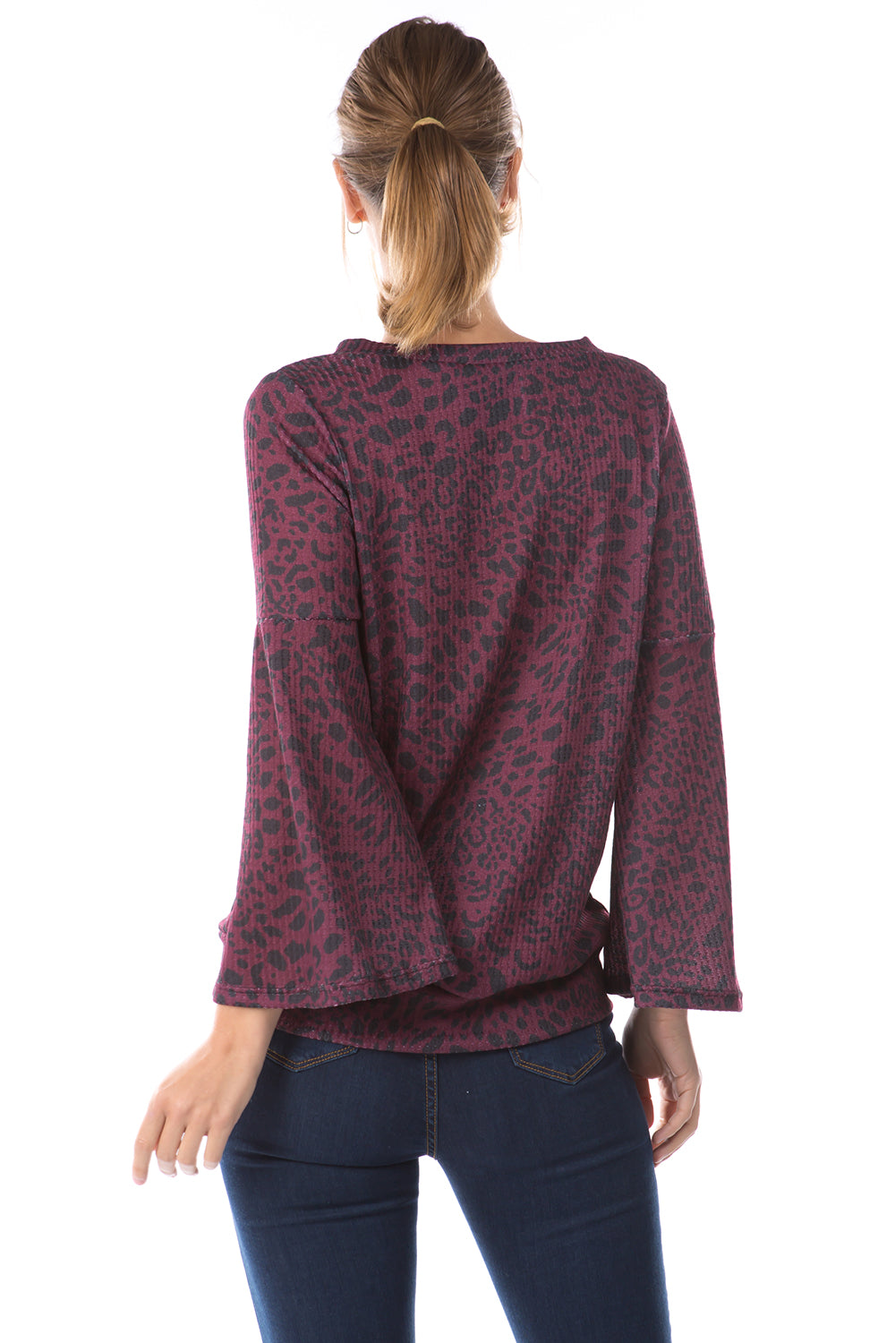 HATTIE BELL SLEEVE TOP (LEOPARD WINE)-VT2796
