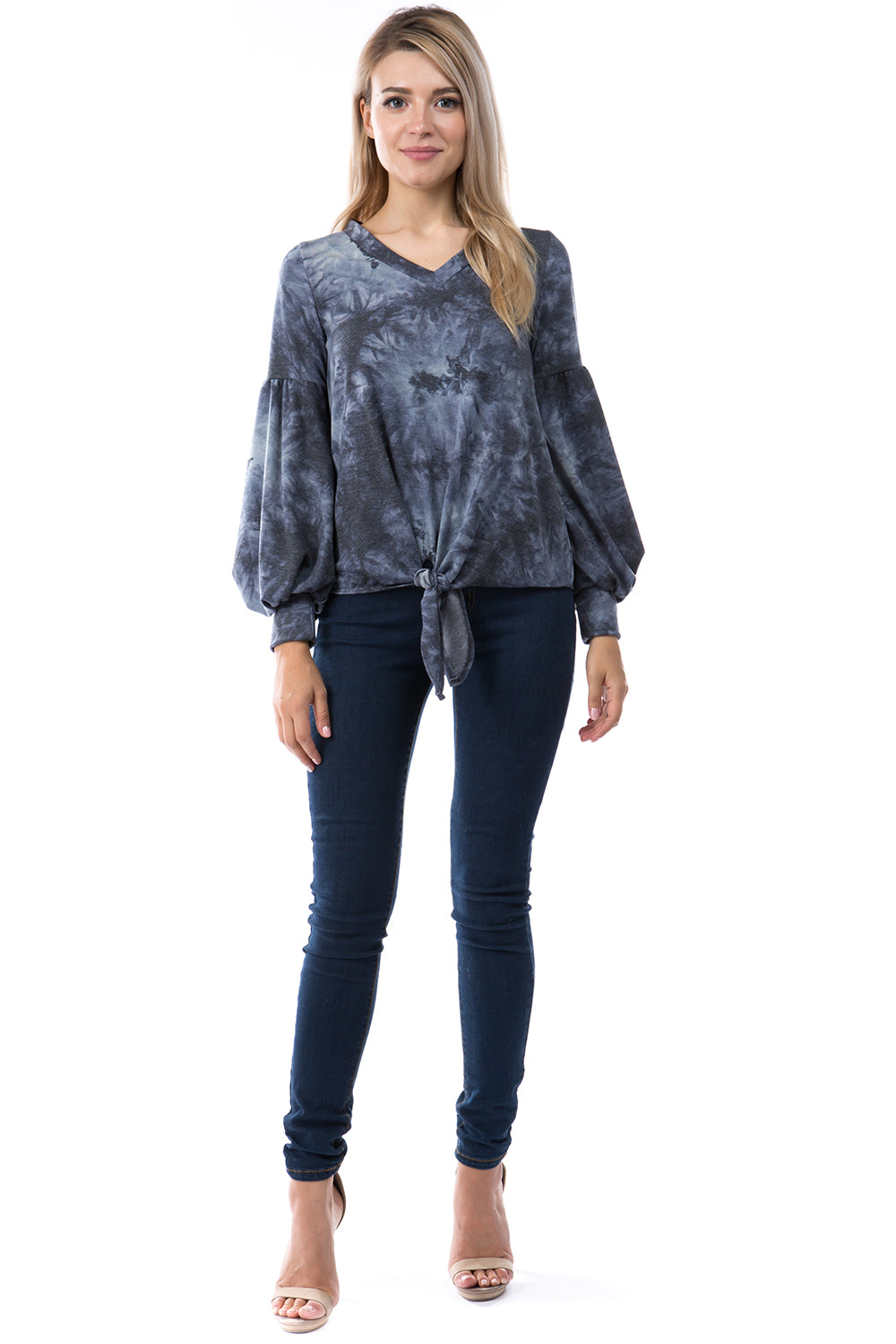 HATTIE V NECK TOP (FRENCH TERRY CHARCOAL)-VT2798
