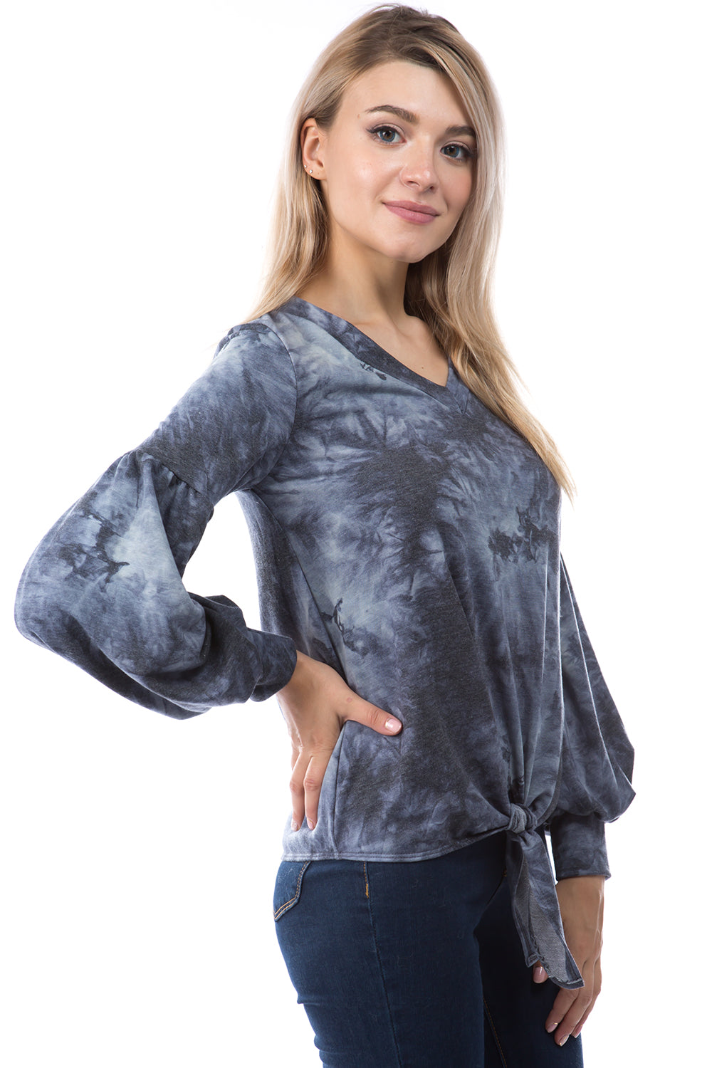 HATTIE V NECK TOP (FRENCH TERRY CHARCOAL)-VT2798