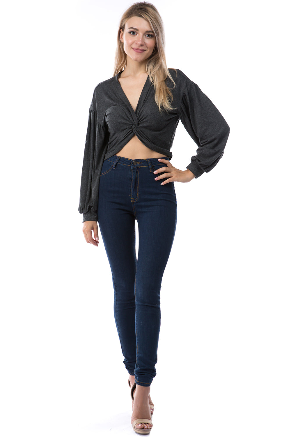 EDITH FRONT TWISTED TOP (HEATHER GREY)-VT2804