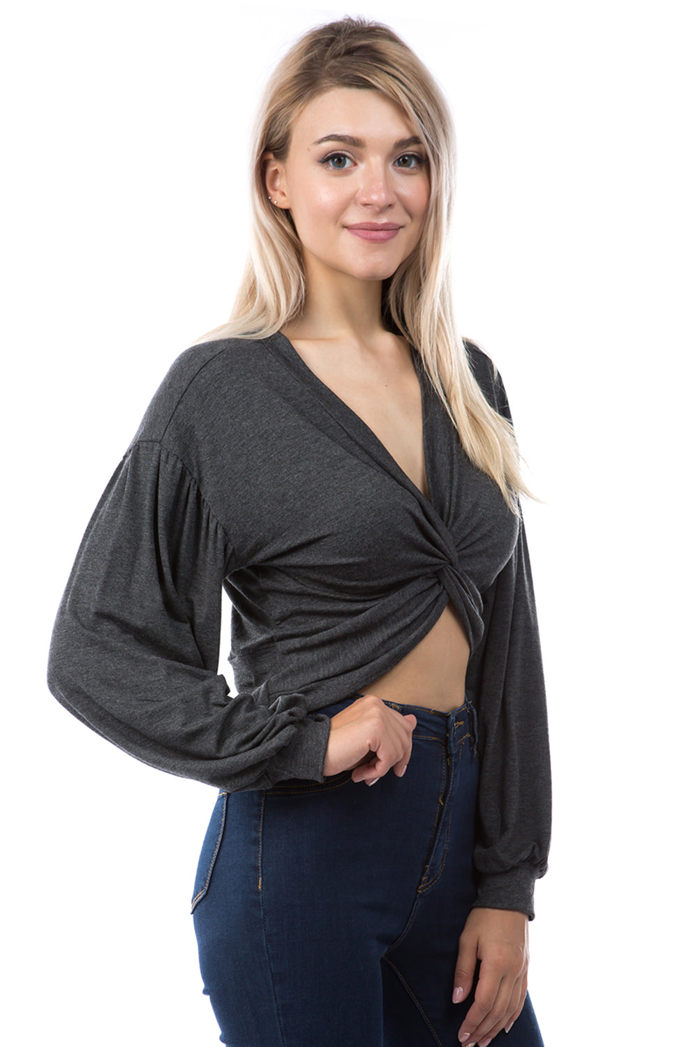 EDITH FRONT TWISTED TOP (HEATHER GREY)-VT2804