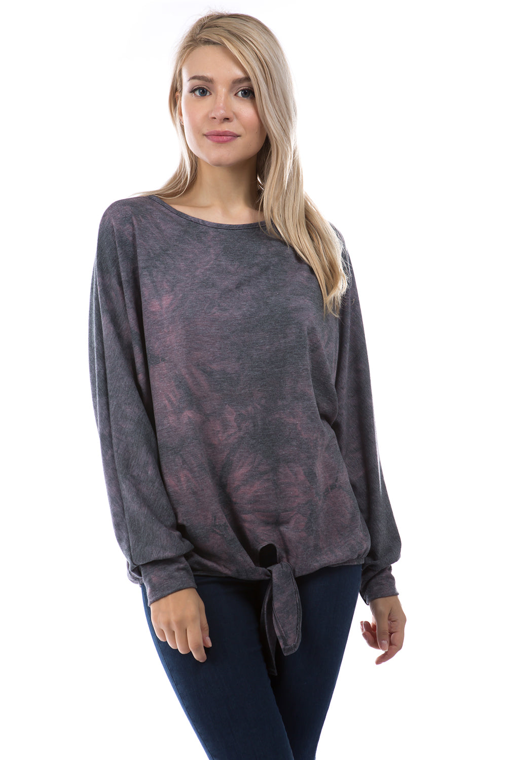 NORA WING SLEEVE TOP (FRENCH TERRY GREY/PINK TIE DYE)-VT2829
