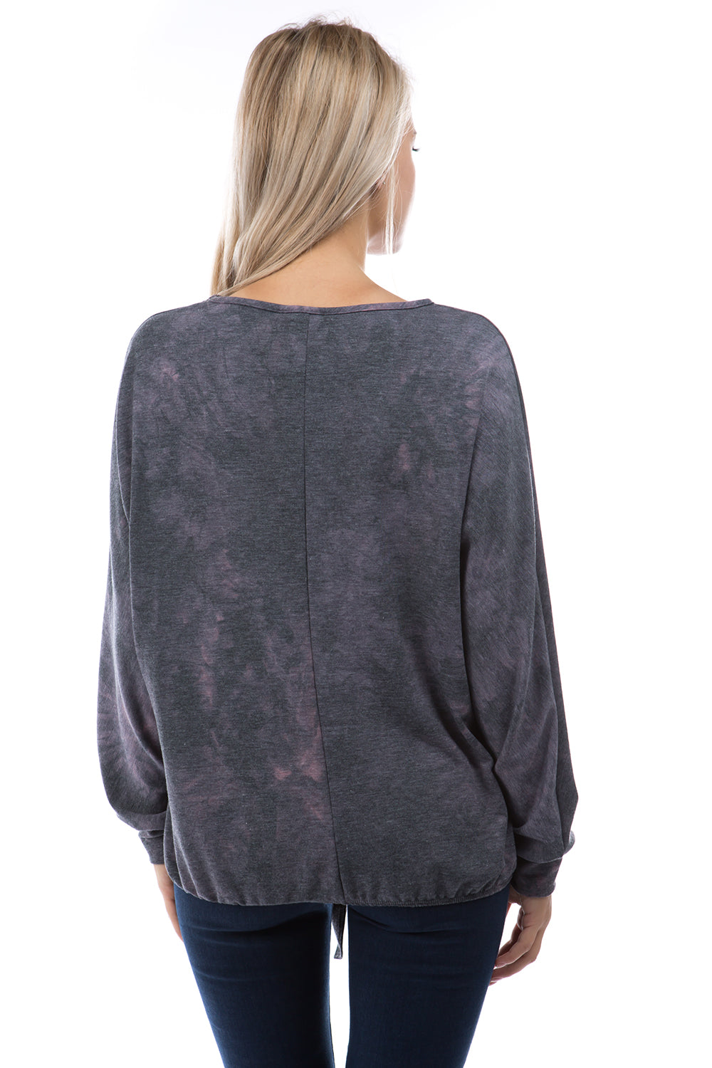 NORA WING SLEEVE TOP (FRENCH TERRY GREY/PINK TIE DYE)-VT2829