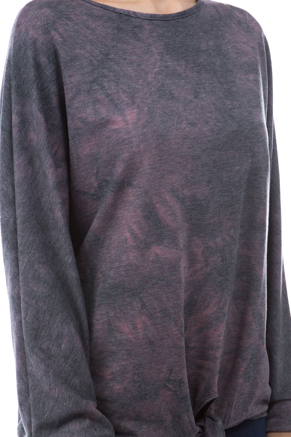 NORA WING SLEEVE TOP (FRENCH TERRY GREY/PINK TIE DYE)-VT2829