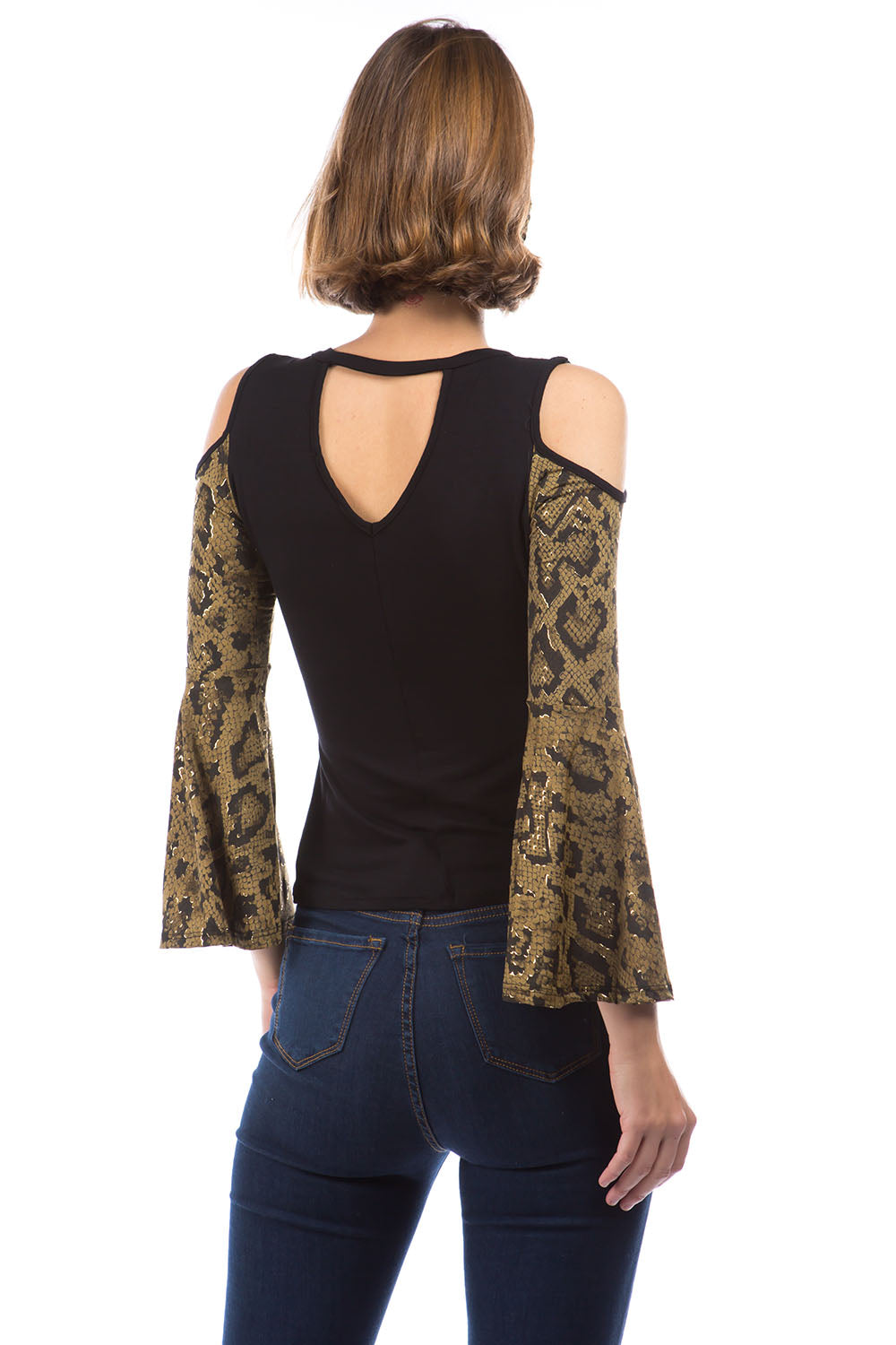SNAKE BELL SLEEVE TOP (BLACK/SNAKE )- VT2848