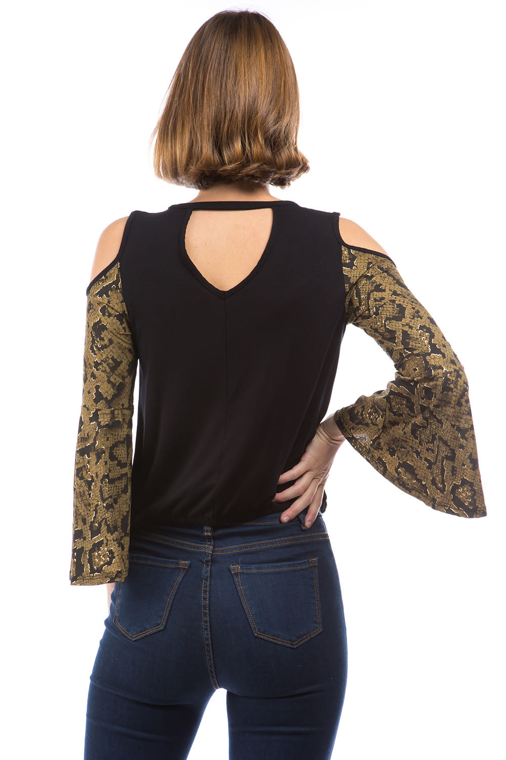 SNAKE FRONT TIE TOP (BLACK/SNAKE )- VT2850