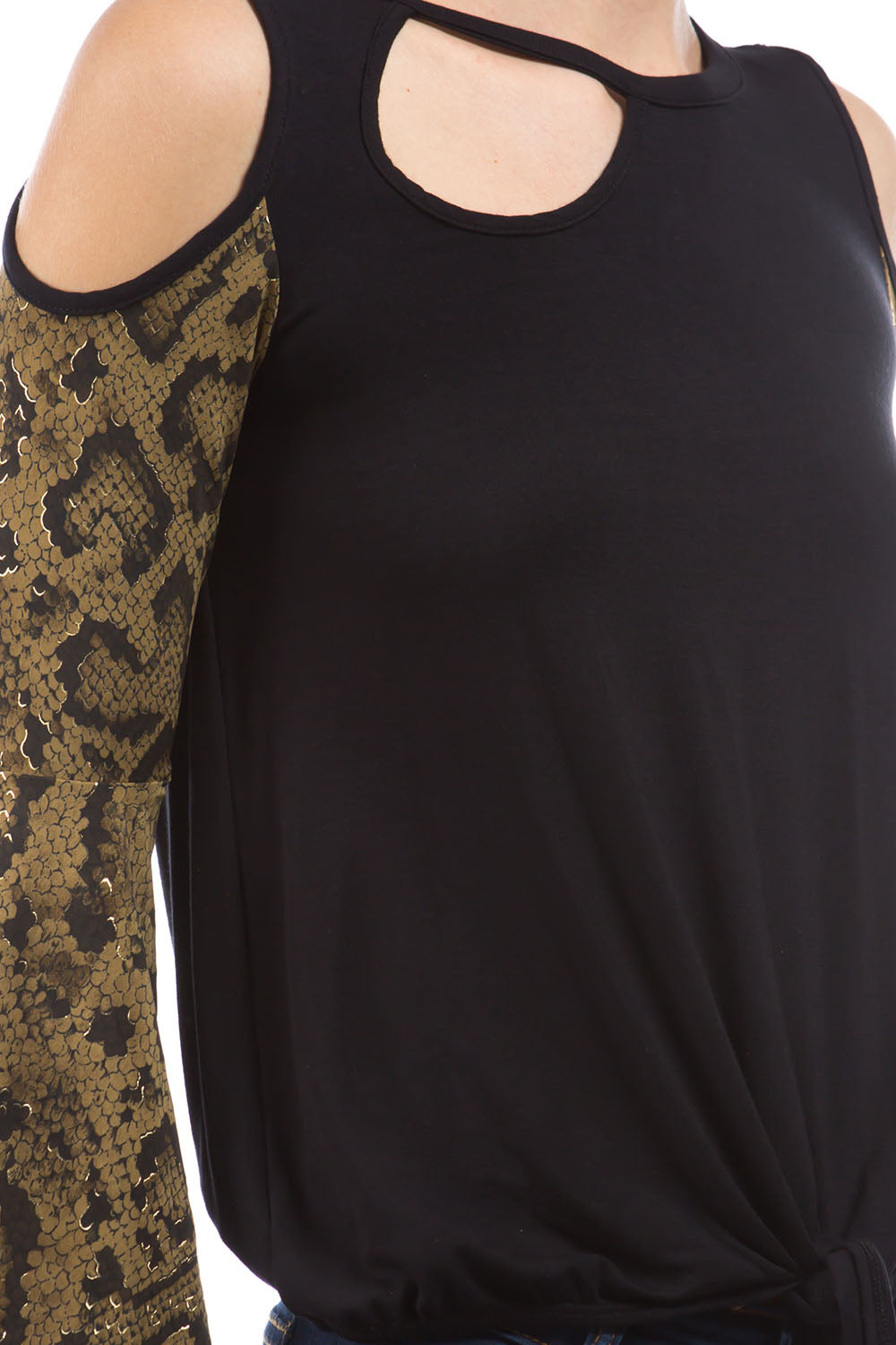 SNAKE FRONT TIE TOP (BLACK/SNAKE )- VT2850