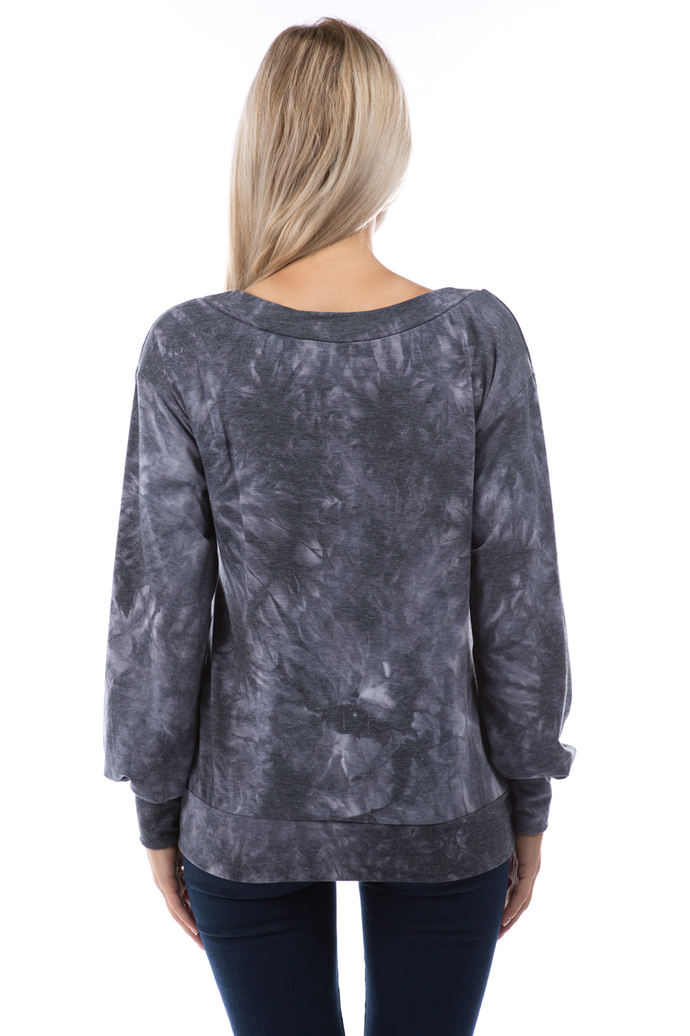 VICTORIA V NECK WITH EYELET TOP (FRENCH TERRY CHARCOAL TIE DYE)-VT2851