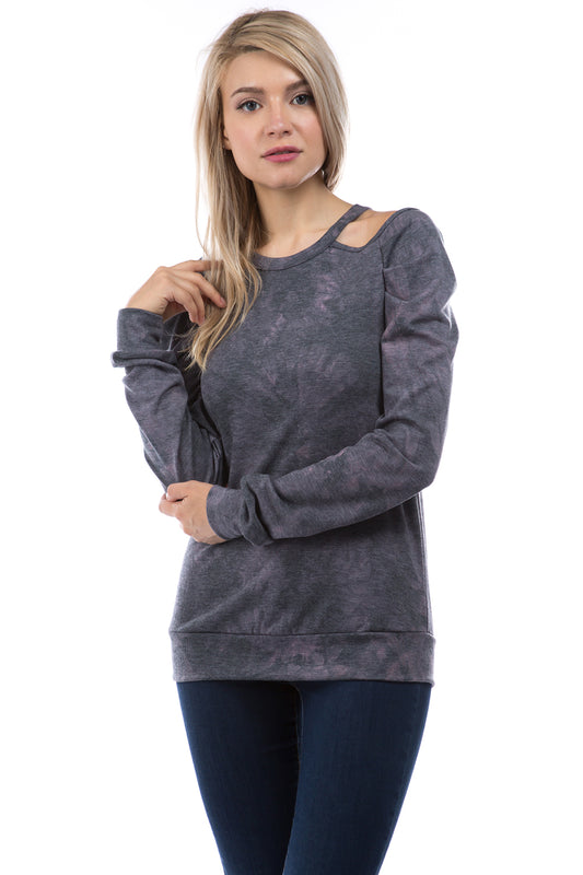 VICTORIA PUFF LONG SLEEVE TOP (FRENCH TERRY CHARCOAL TIE DYE)-VT2852