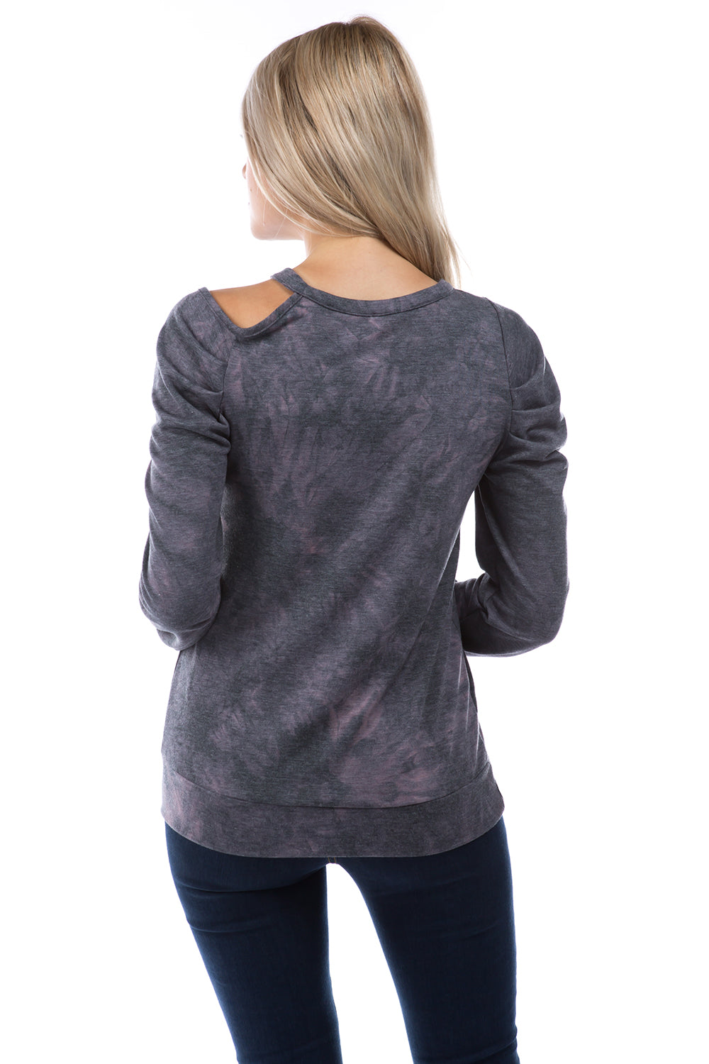 VICTORIA PUFF LONG SLEEVE TOP (FRENCH TERRY CHARCOAL TIE DYE)-VT2852