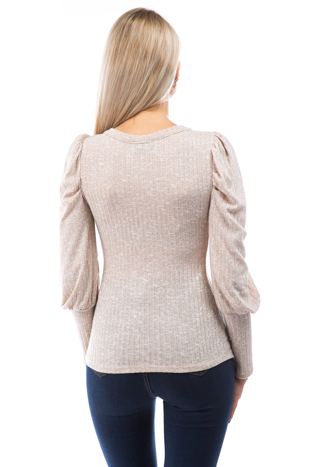 ANN BALLOON SLEEVE BOAT NECK TOP (OATMEAL)-VT2863