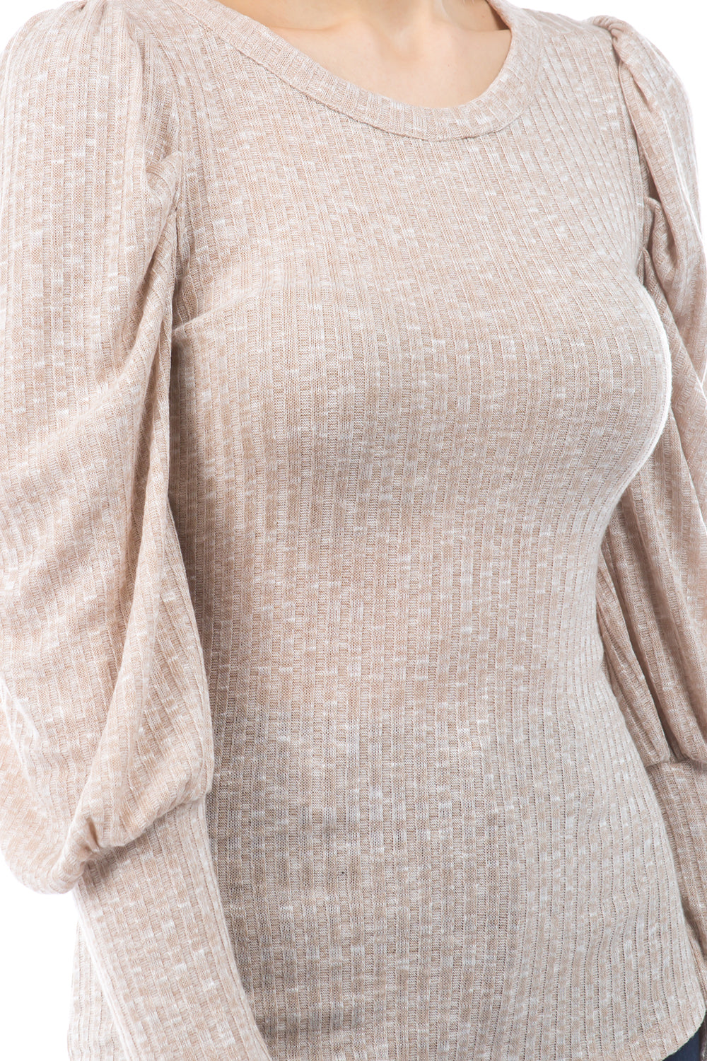 ANN BALLOON SLEEVE BOAT NECK TOP (OATMEAL)-VT2863