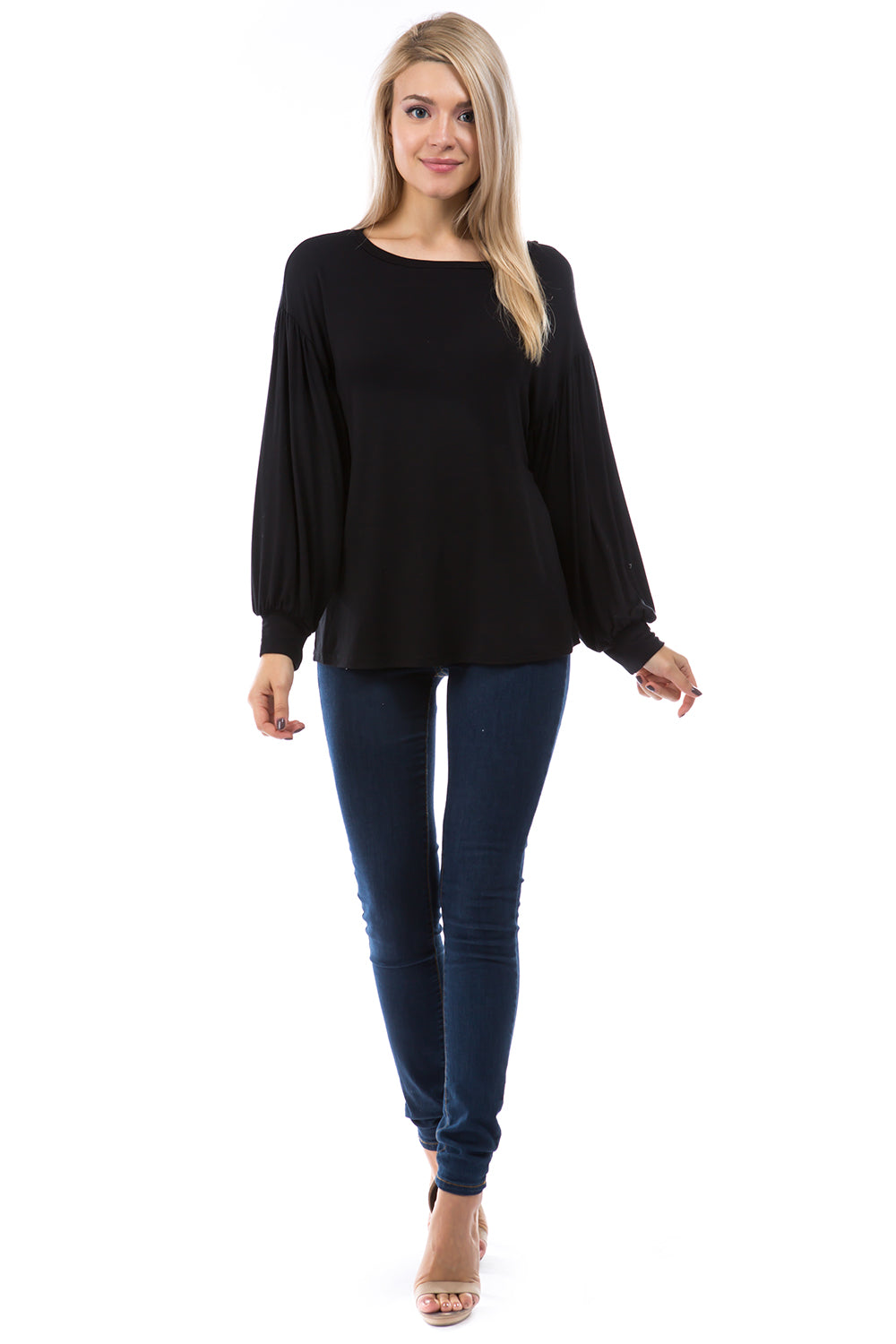 ANN BALLOON SLEEVE TOP (BLACK)-VT2865