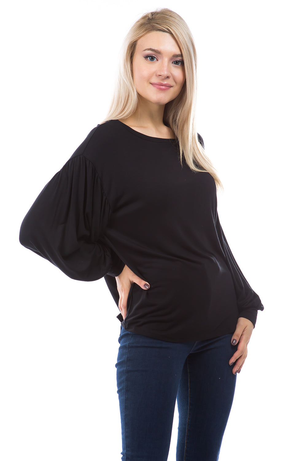 ANN BALLOON SLEEVE TOP (BLACK)-VT2865