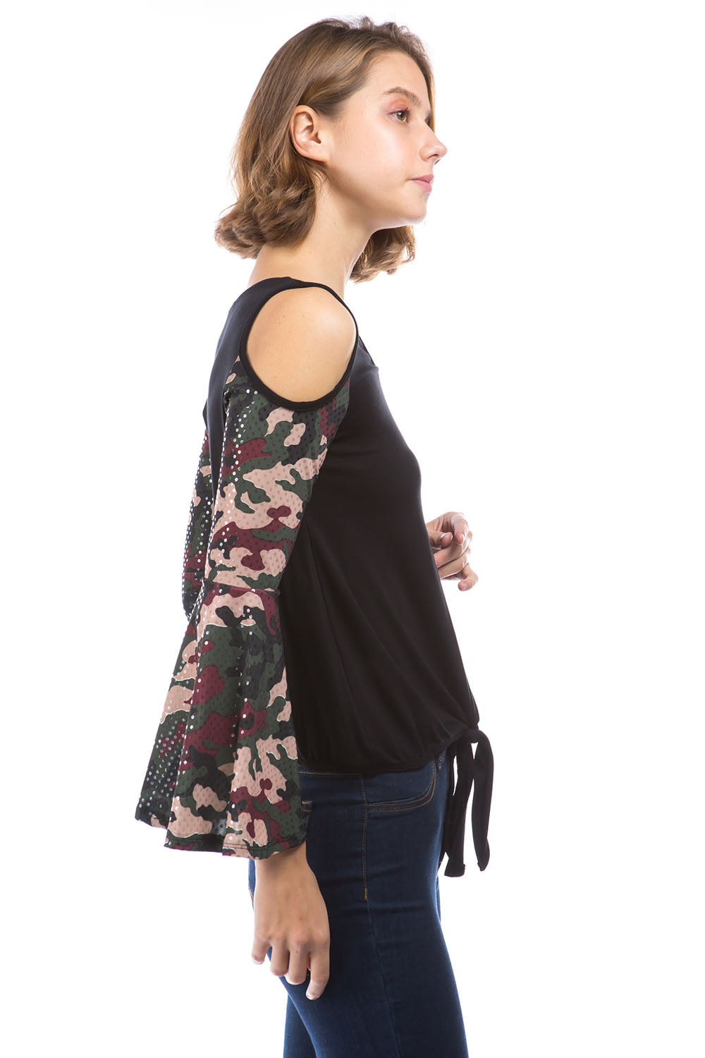 LAUREN FRONT TIE TOP (BLACK / SEQUINS CAMO )- VT2879