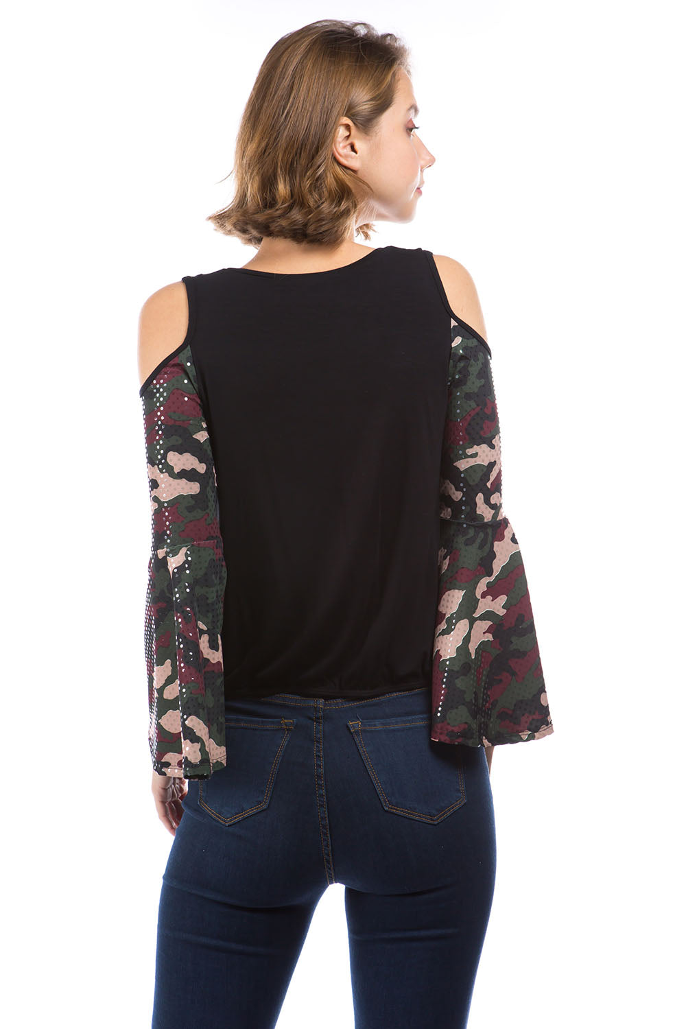 LAUREN FRONT TIE TOP (BLACK / SEQUINS CAMO )- VT2879