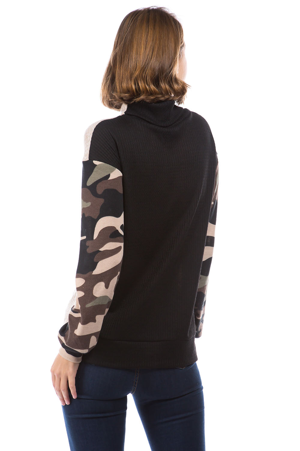 LAUREN TURTLE NECK TOP (OATMEAL 5x4 RIB / BROWN CAMO)- VT2880