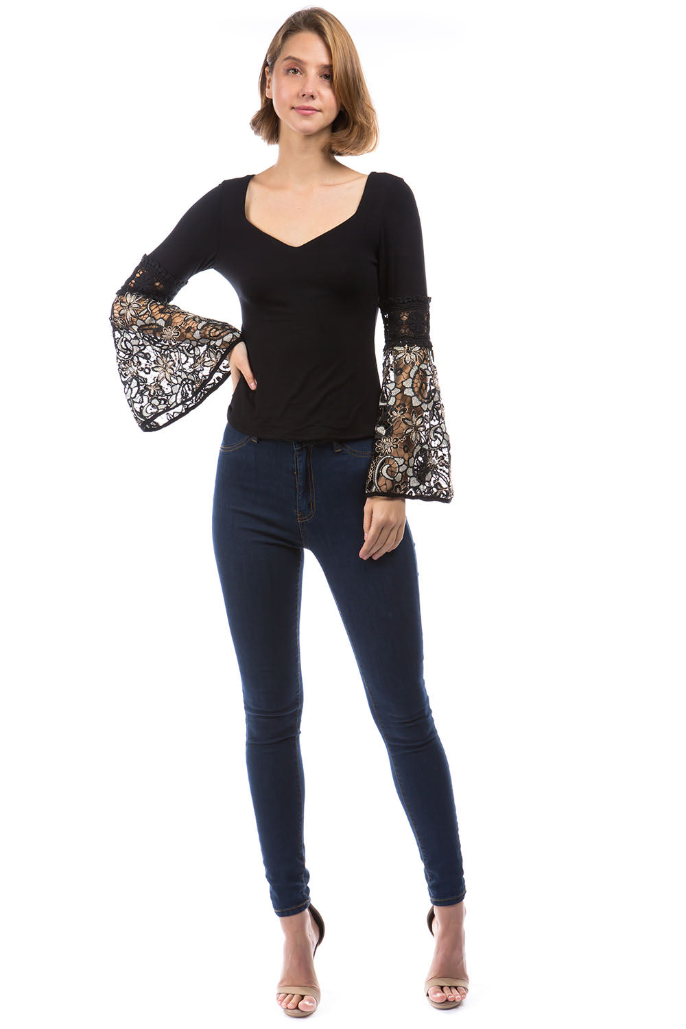 LAUREN LACE BELL TOP (BLACK / BLACK LACE)- VT2882