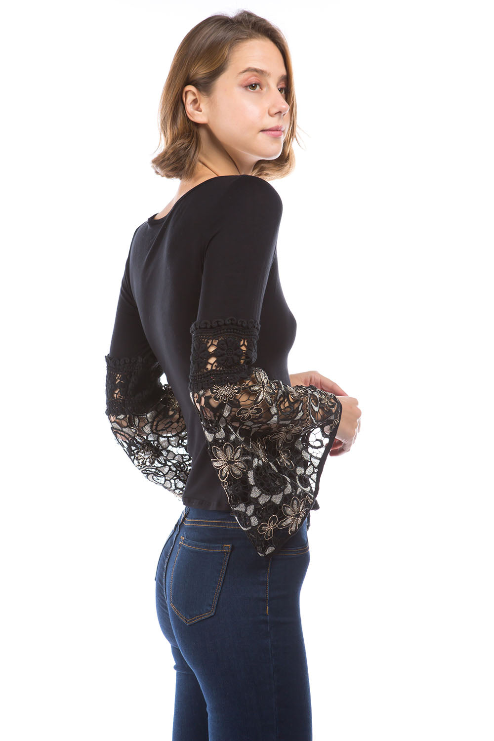 LAUREN LACE BELL TOP (BLACK / BLACK LACE)- VT2882