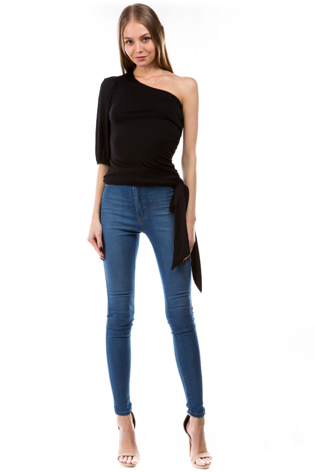 ANAIS ONE SLEEVE TOP (BLACK)- VT2916