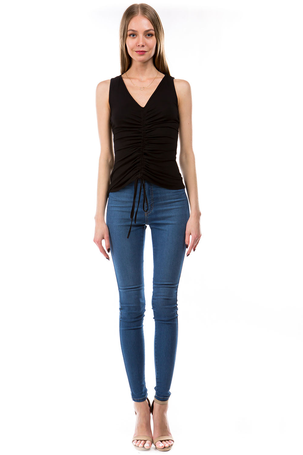 ANAIS FRONT SHIRRING TOP (BLACK)- VT2918