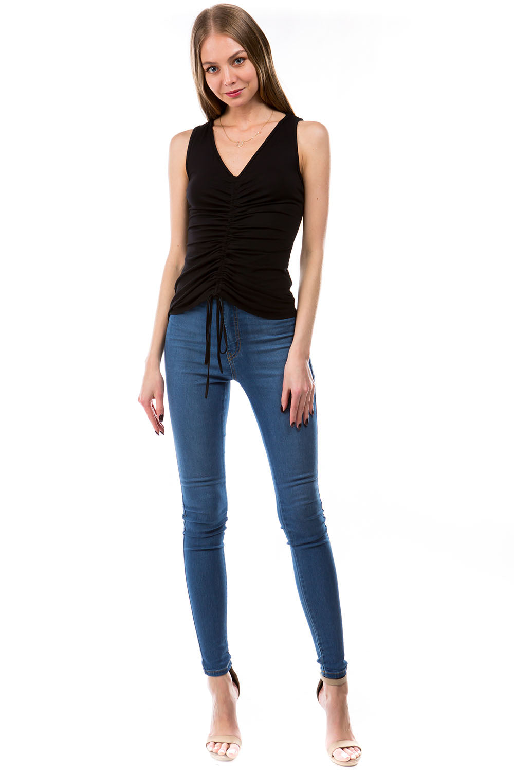 ANAIS FRONT SHIRRING TOP (BLACK)- VT2918