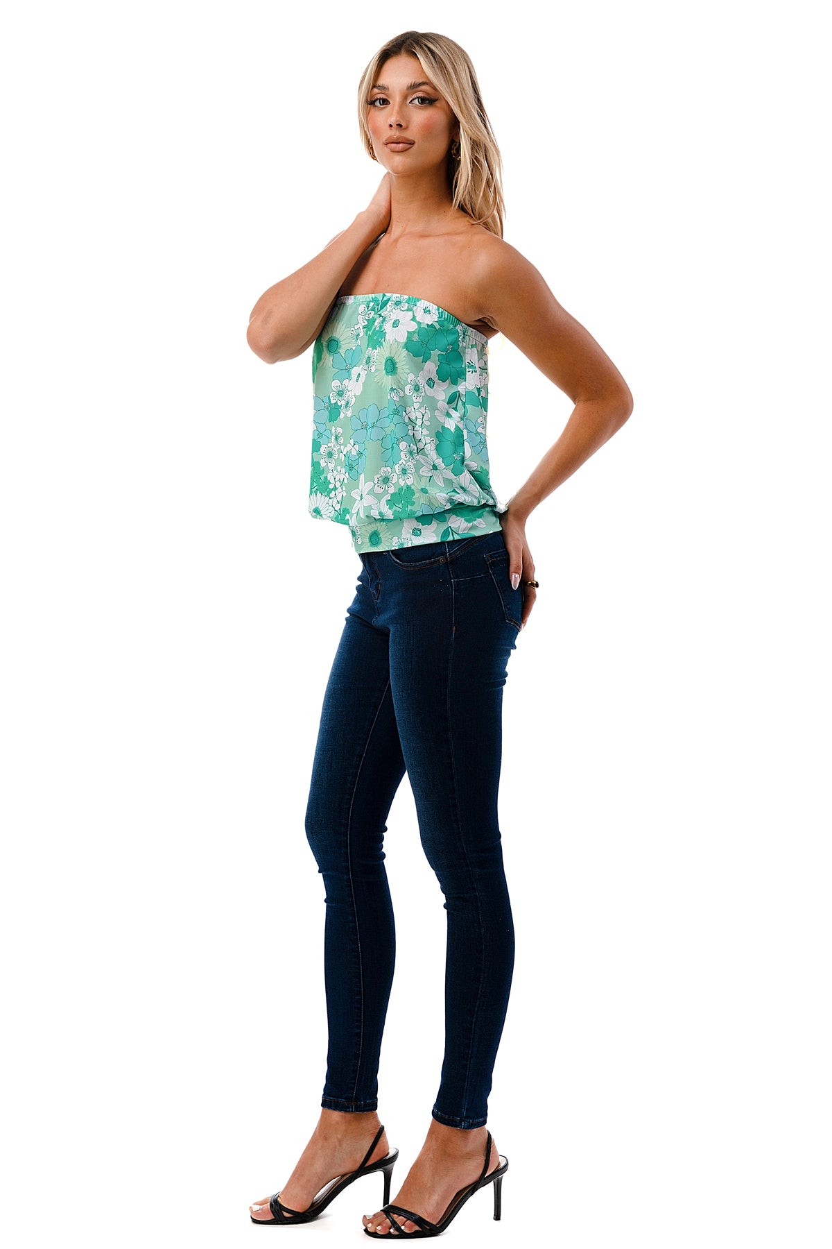 SASKIA TUBE TOP (GREEN FLORAL)- VT2924