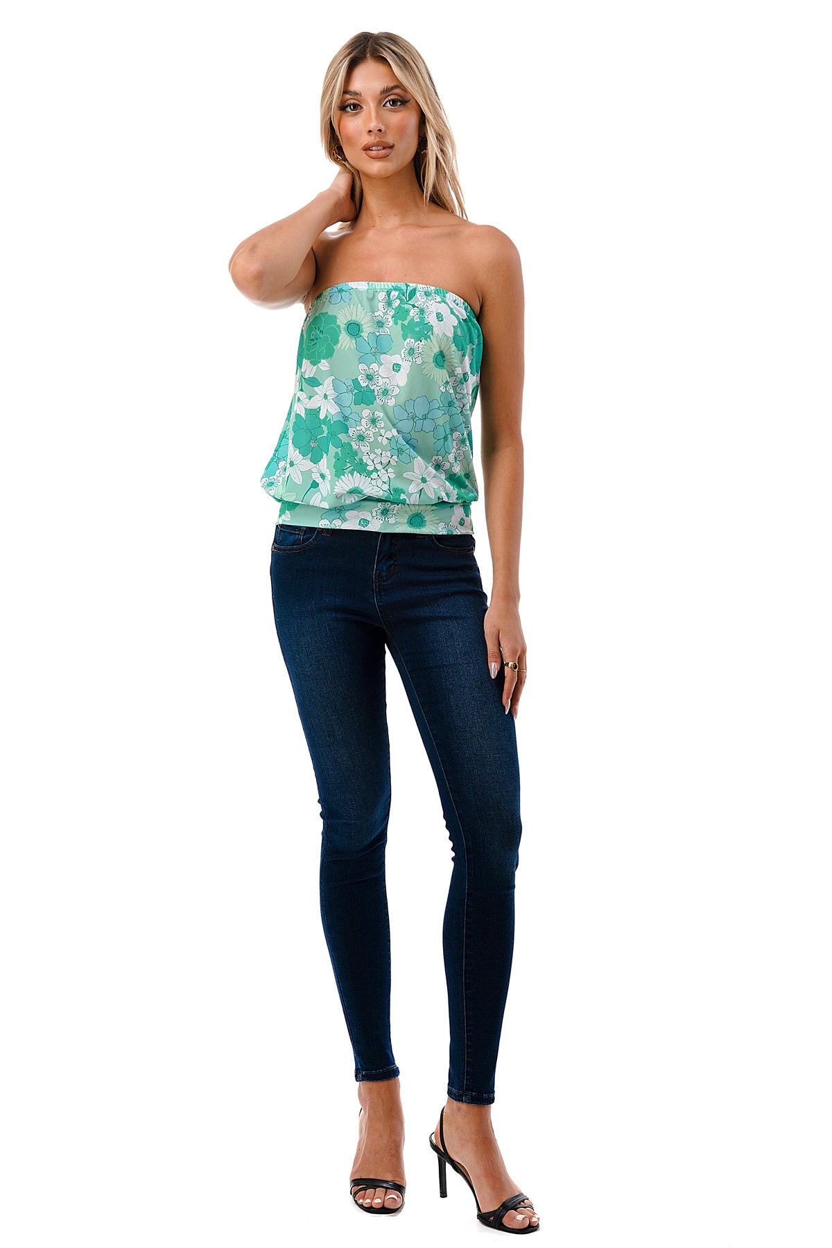 SASKIA TUBE TOP (GREEN FLORAL)- VT2924