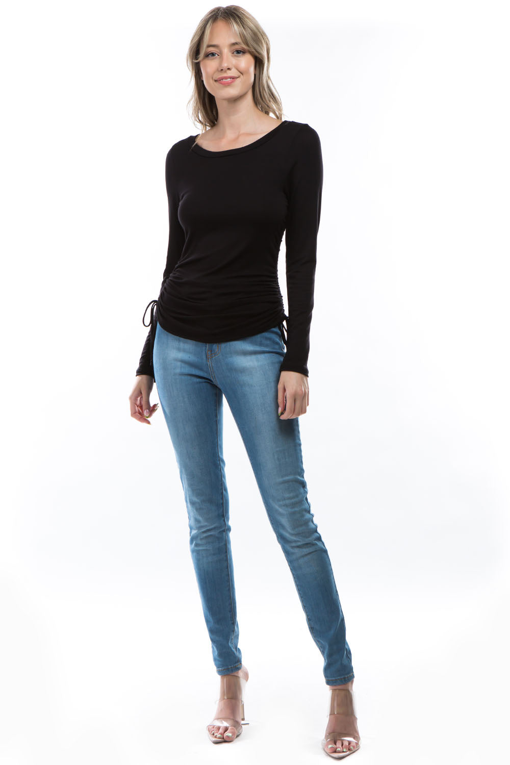 MABEL SIDE DRAW STRING TOP (BLACK)- VT2978