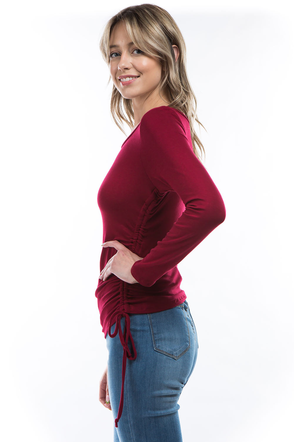 MABEL SIDE DRAW STRING TOP (WINE)- VT2978