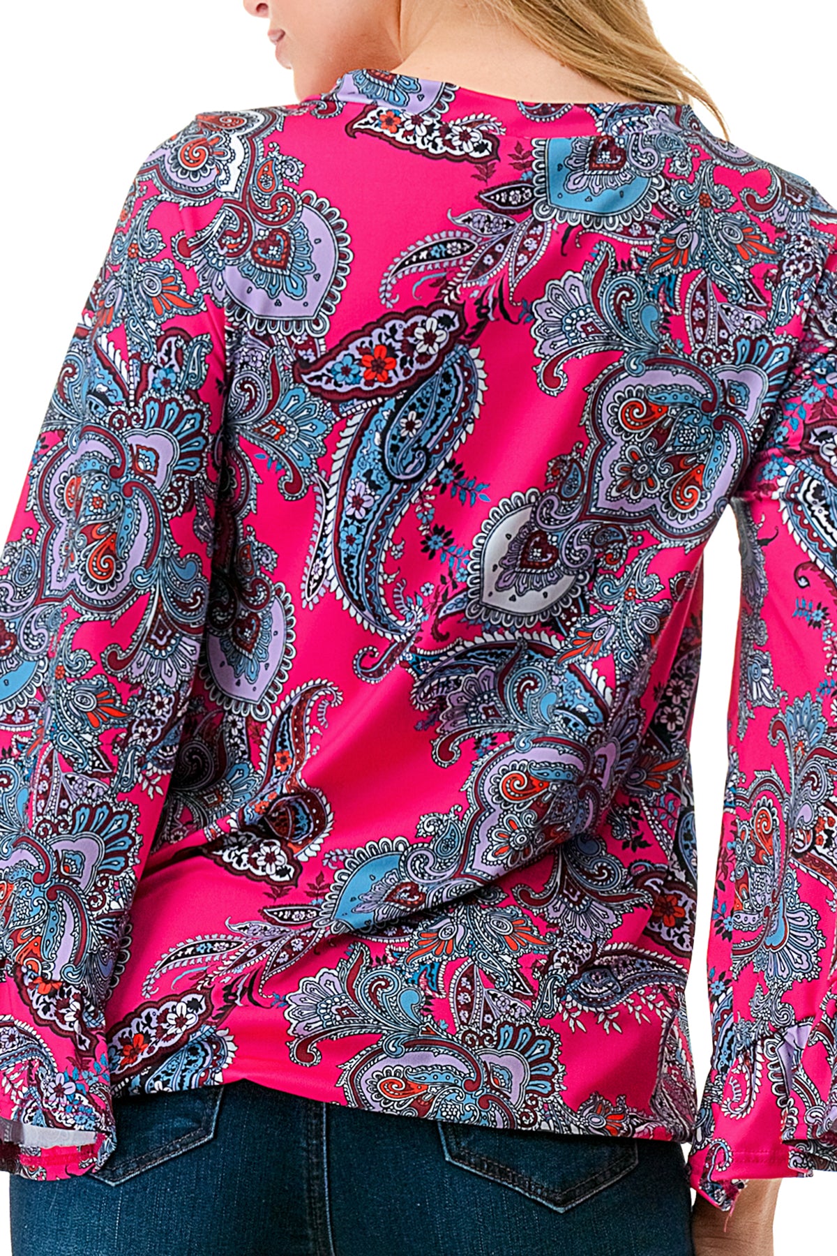 IVY FRONT TIE V NECK TOP (HOT PINK PAISLEY)-VT3018LA