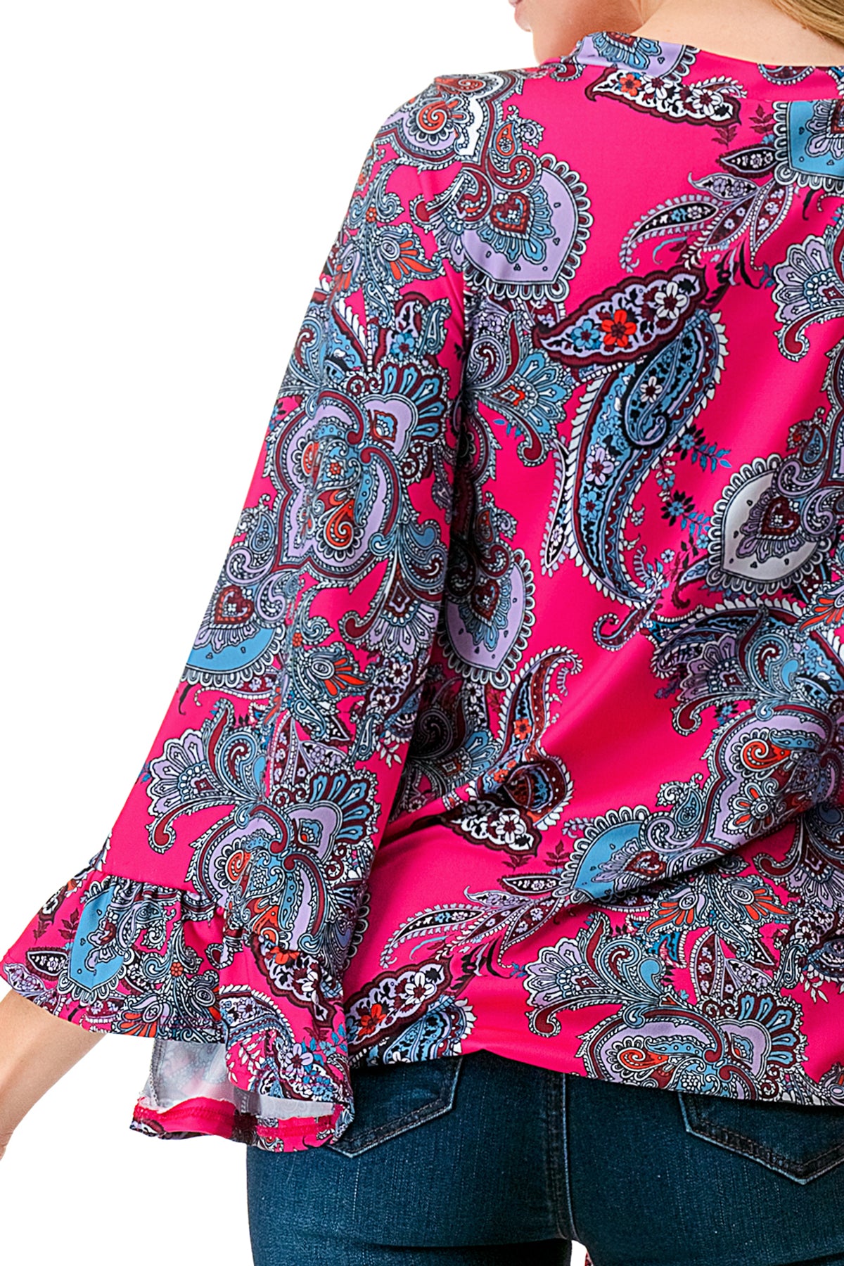 IVY FRONT TIE V NECK TOP (HOT PINK PAISLEY)-VT3018LA
