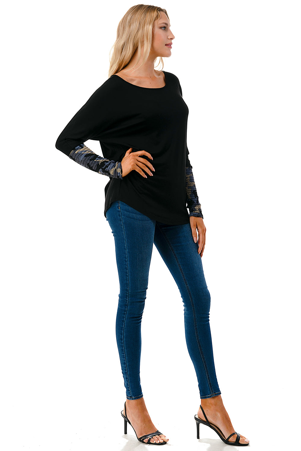 MILLIE SMOKING CUFFS TOP (BLACK / BLUE CAMO)- VT3041