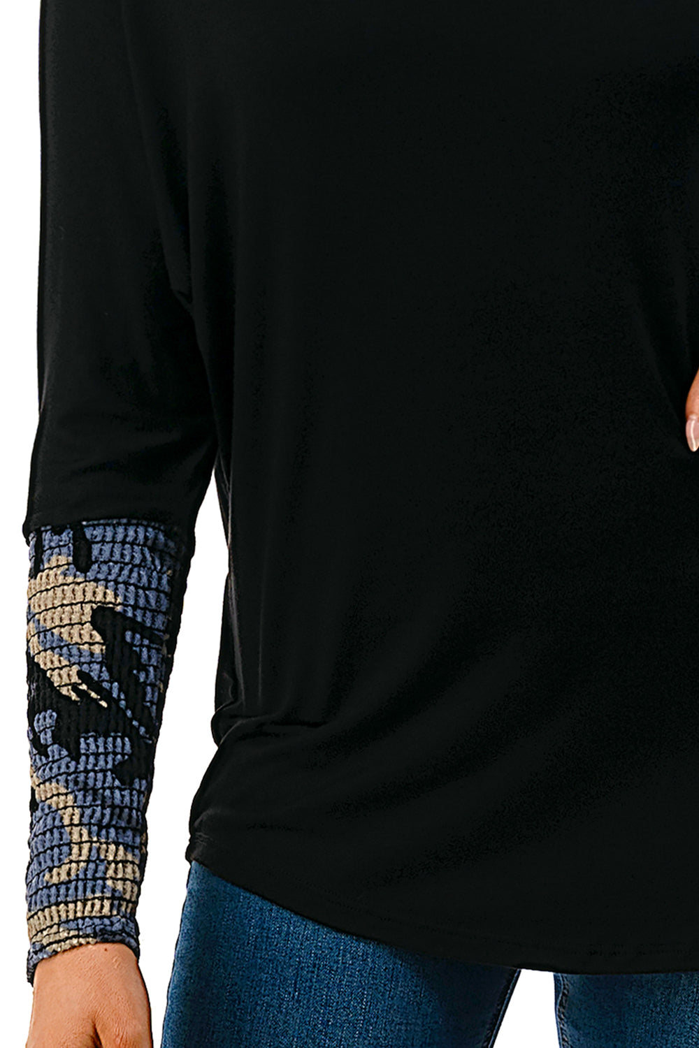 MILLIE SMOKING CUFFS TOP (BLACK / BLUE CAMO)- VT3041