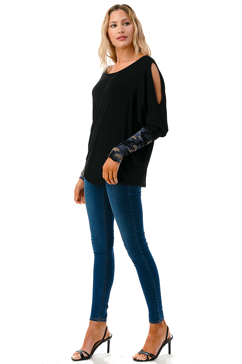 MILLIE SMOKING CUFFS TOP (BLACK / BLUE CAMO)- VT3041
