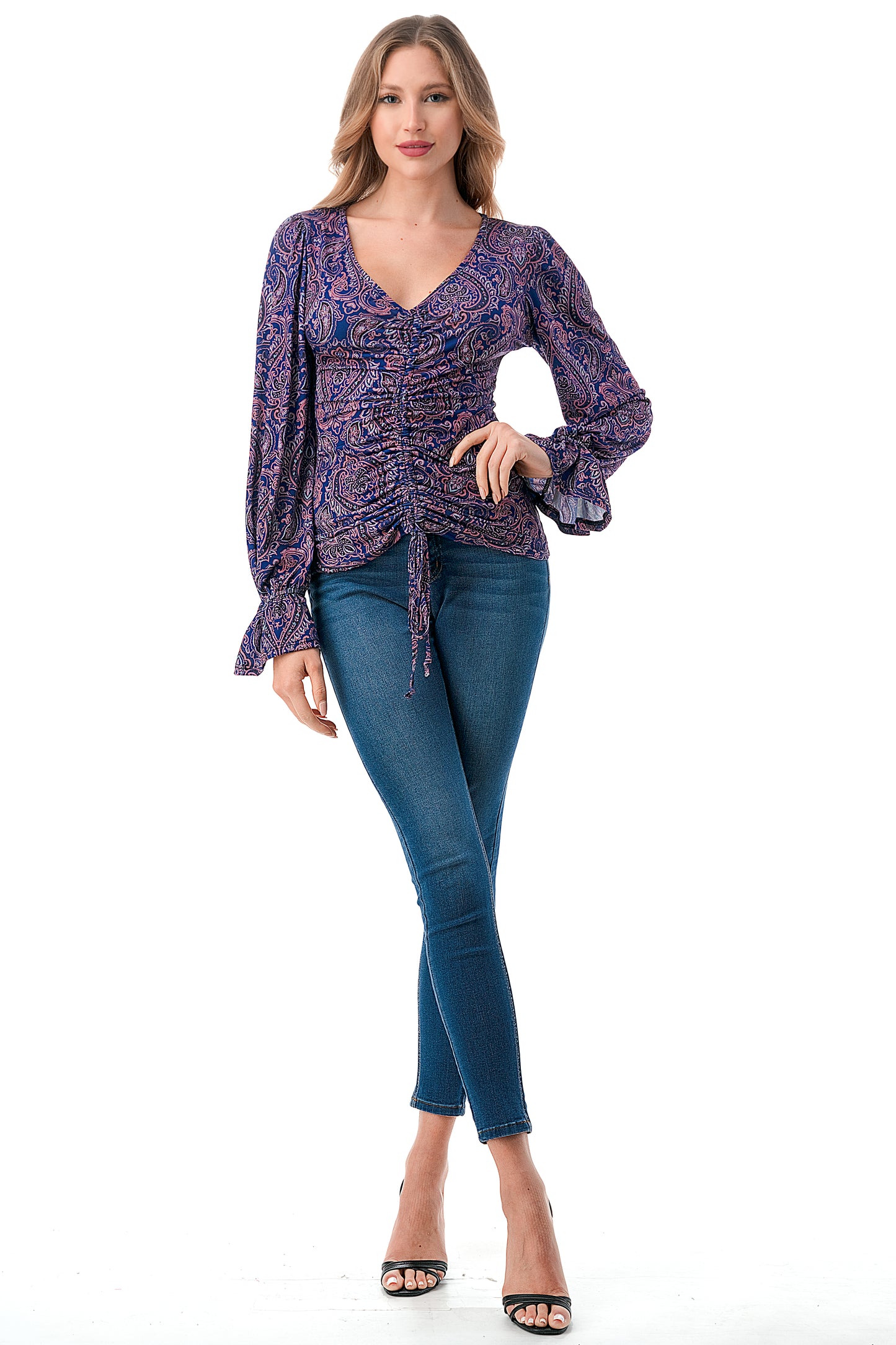 EMBER CENTER DRAW SHIRRING TOP (PURPLE PAISLEY)- VT3045J
