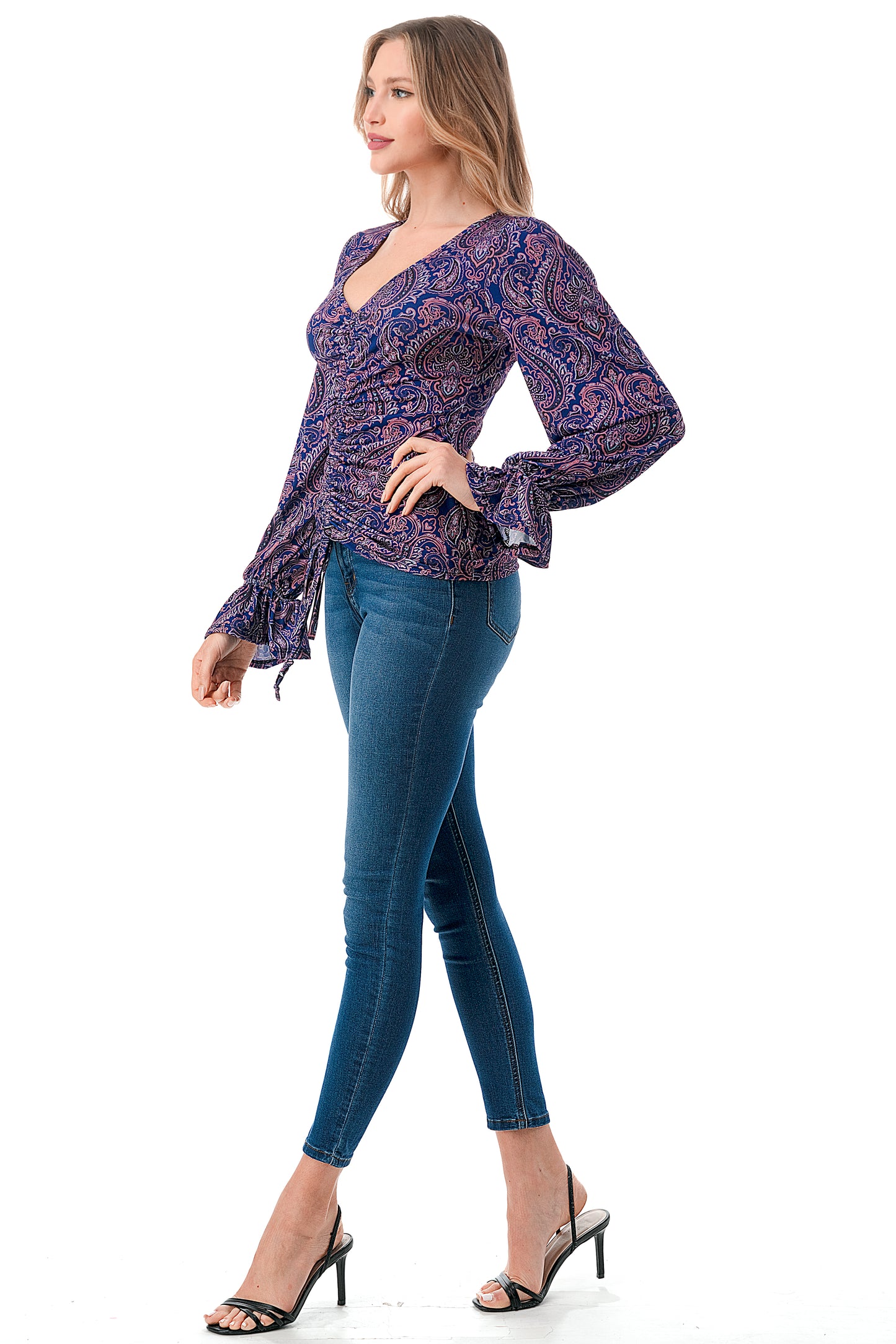 EMBER CENTER DRAW SHIRRING TOP (PURPLE PAISLEY)- VT3045J