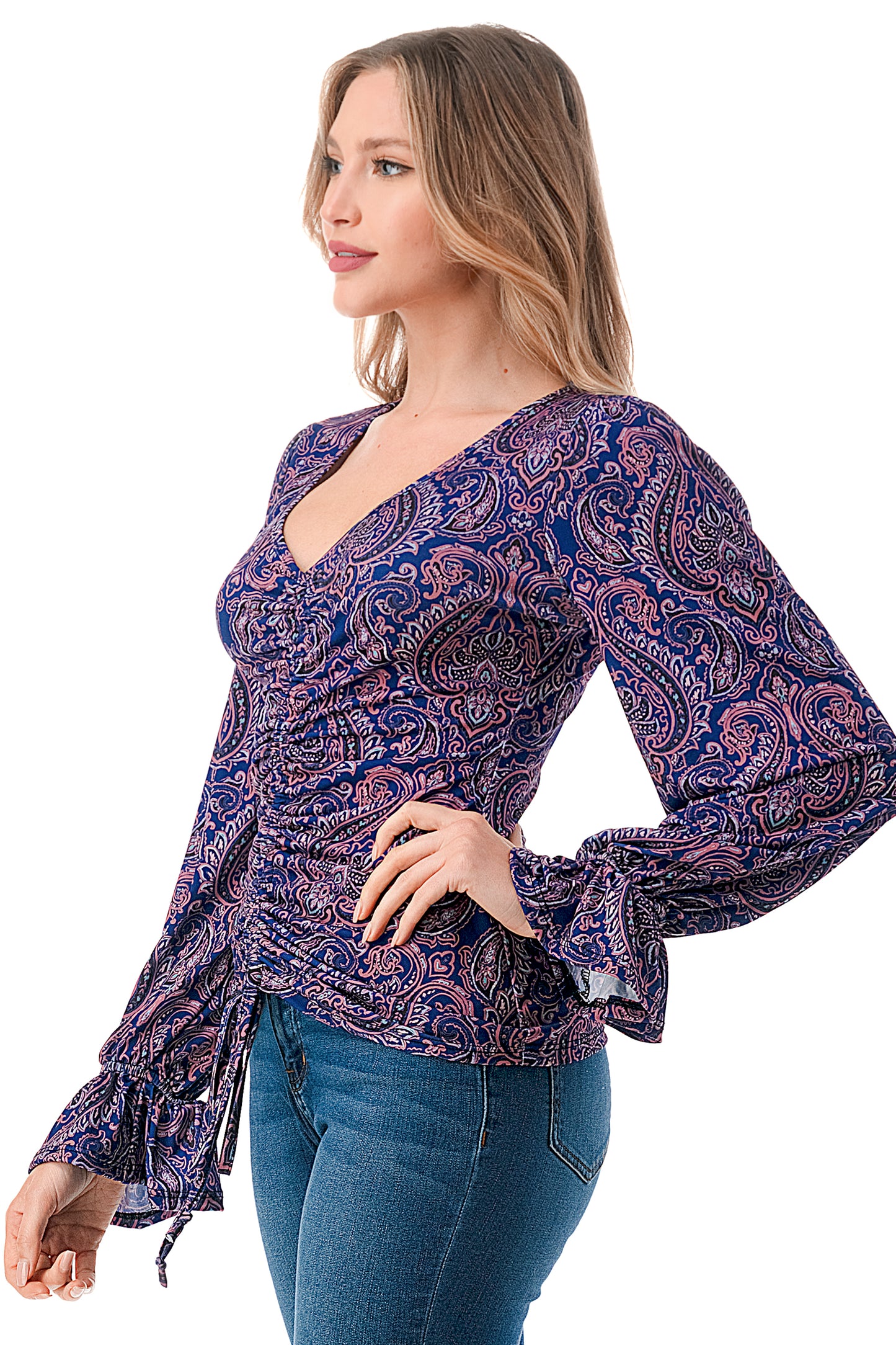 EMBER CENTER DRAW SHIRRING TOP (PURPLE PAISLEY)- VT3045J