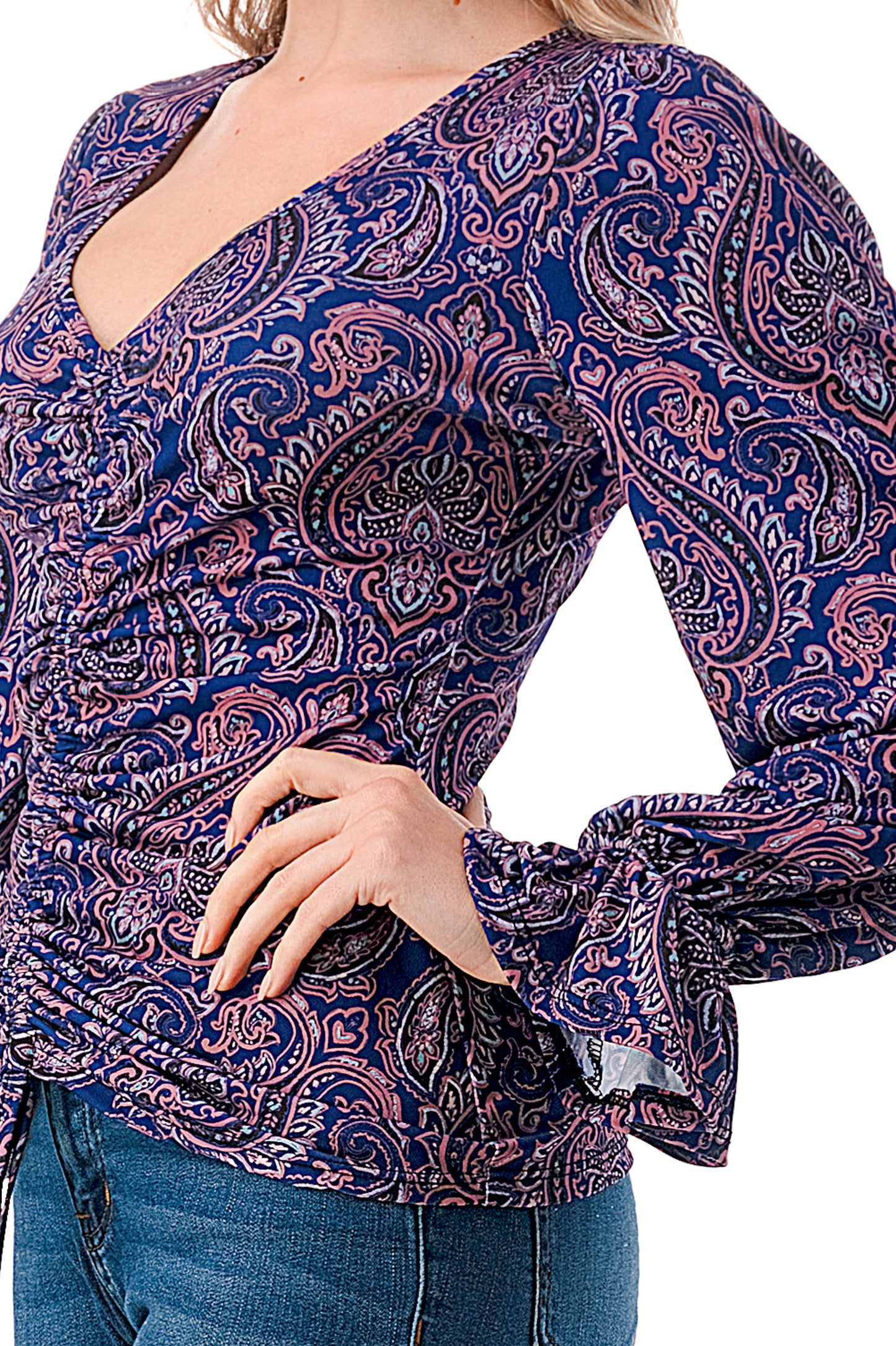 EMBER CENTER DRAW SHIRRING TOP (PURPLE PAISLEY)- VT3045J