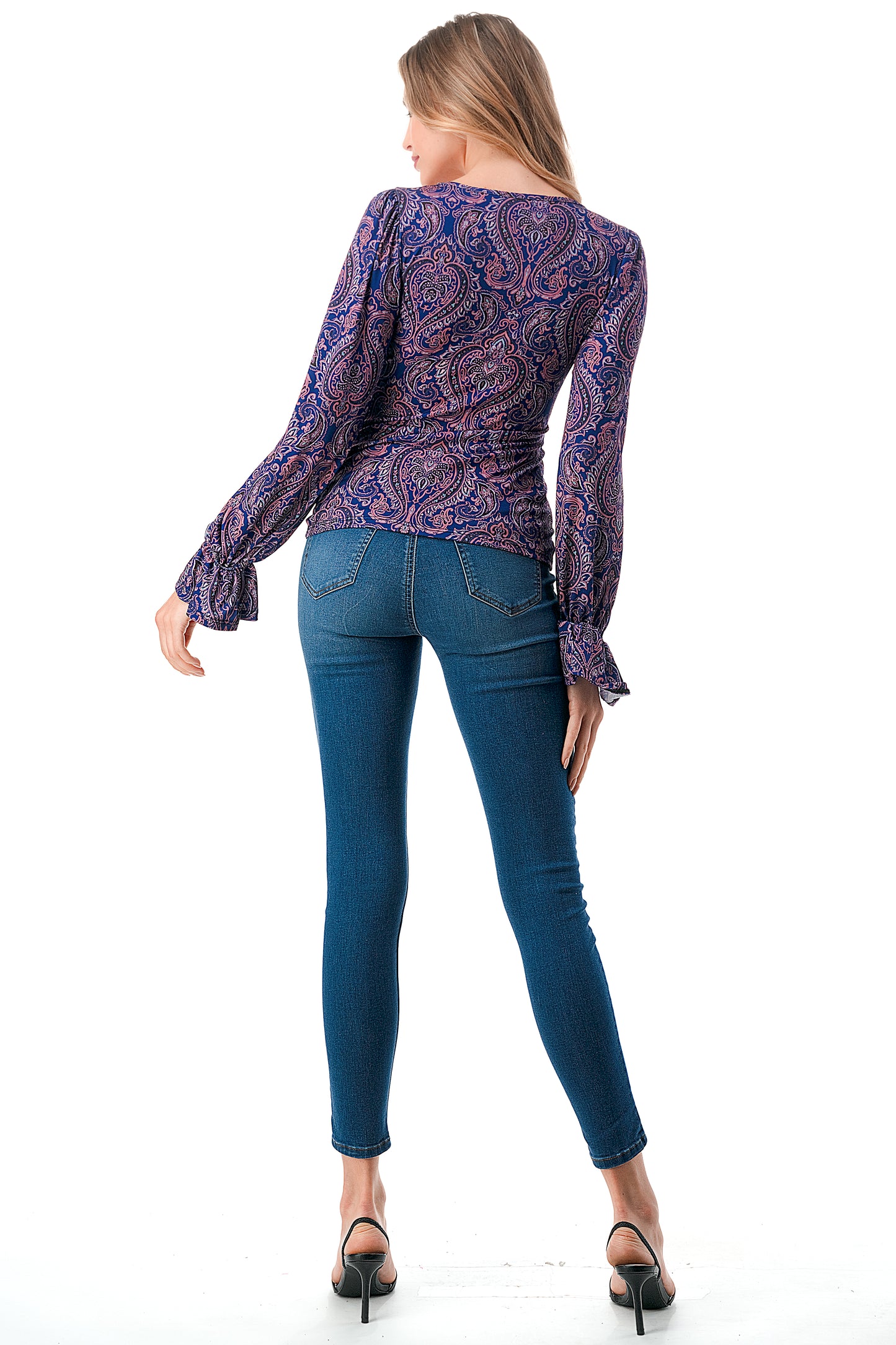 EMBER CENTER DRAW SHIRRING TOP (PURPLE PAISLEY)- VT3045J