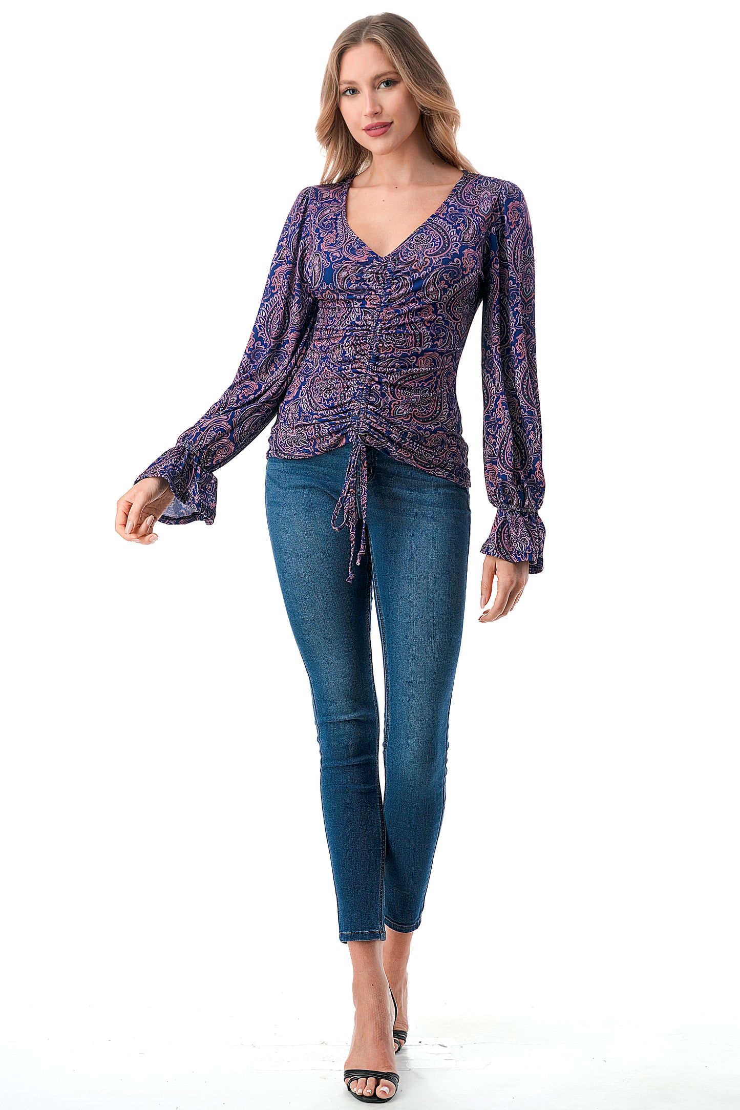 EMBER CENTER DRAW SHIRRING TOP (PURPLE PAISLEY)- VT3045J