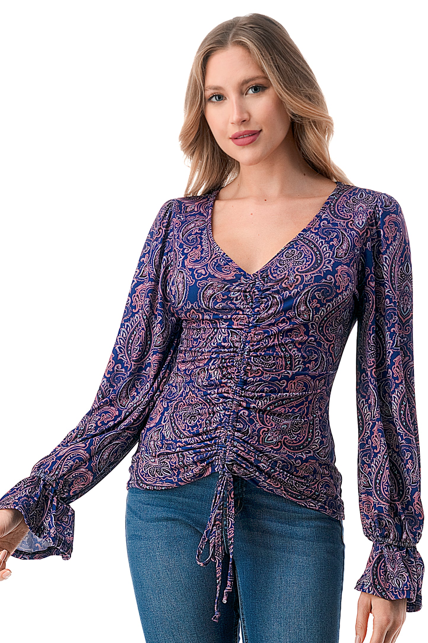 EMBER CENTER DRAW SHIRRING TOP (PURPLE PAISLEY)- VT3045J