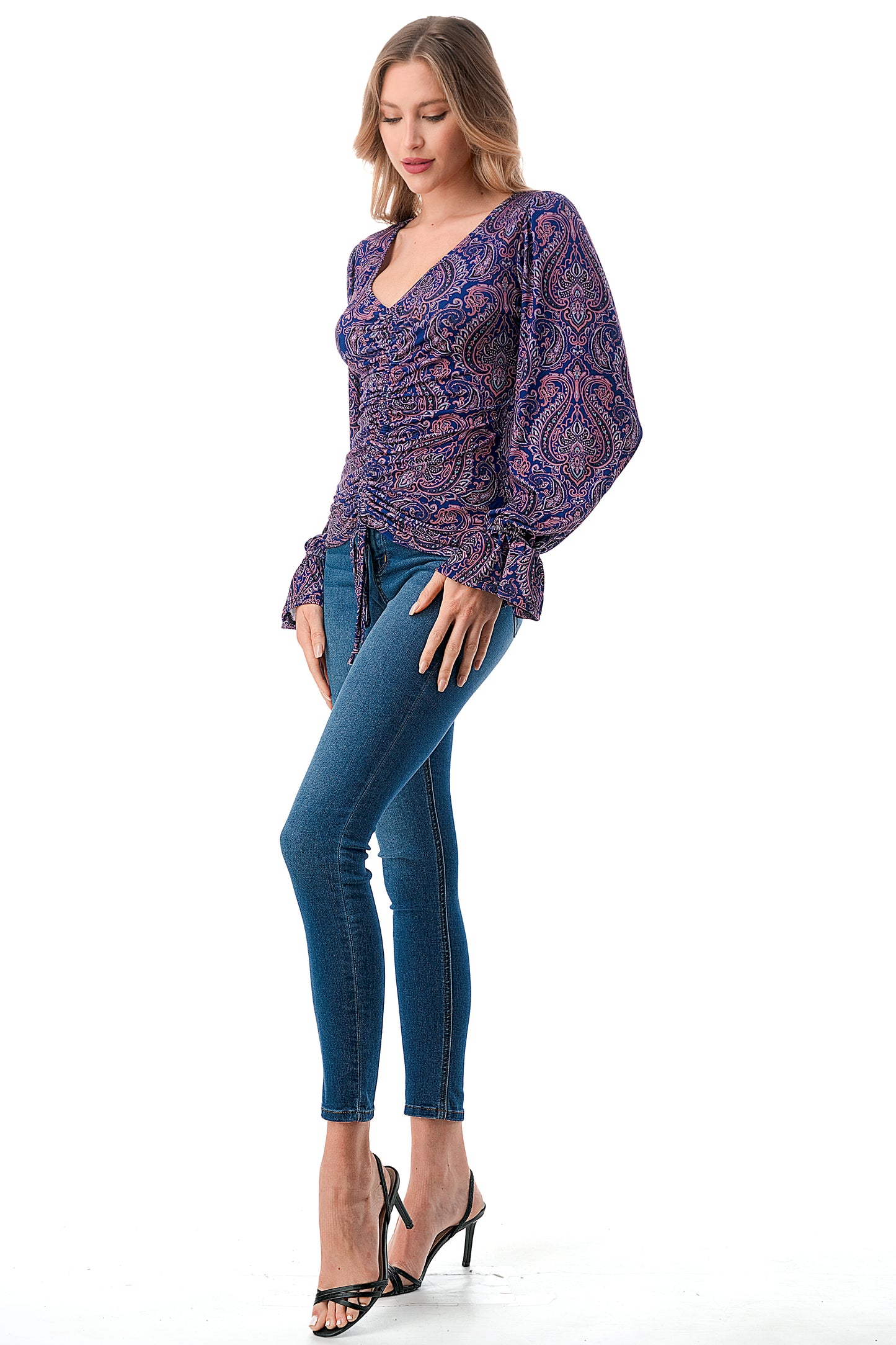 EMBER CENTER DRAW SHIRRING TOP (PURPLE PAISLEY)- VT3045J