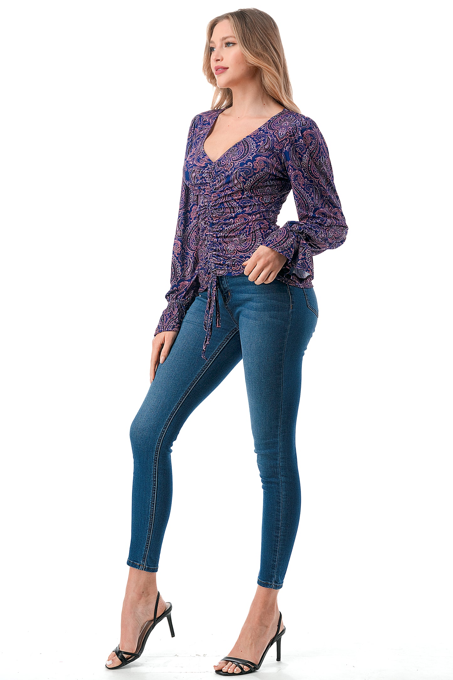 EMBER CENTER DRAW SHIRRING TOP (PURPLE PAISLEY)- VT3045J