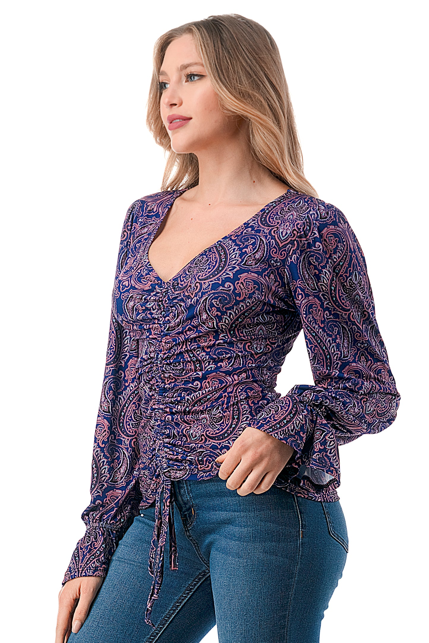 EMBER CENTER DRAW SHIRRING TOP (PURPLE PAISLEY)- VT3045J