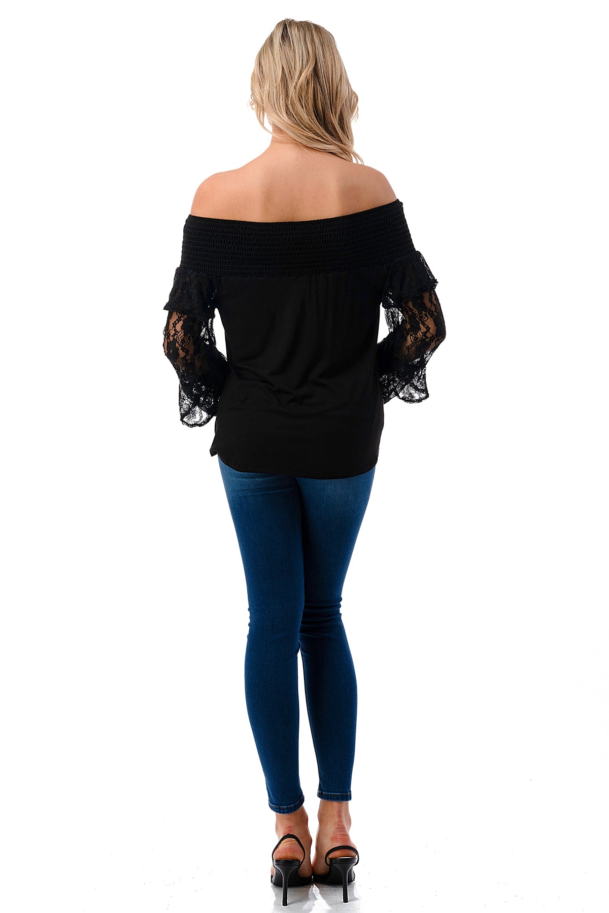 JAMIE 2 LAYER OFF SHOULDER TOP (BLACK / BLACK LACE)- VT3095